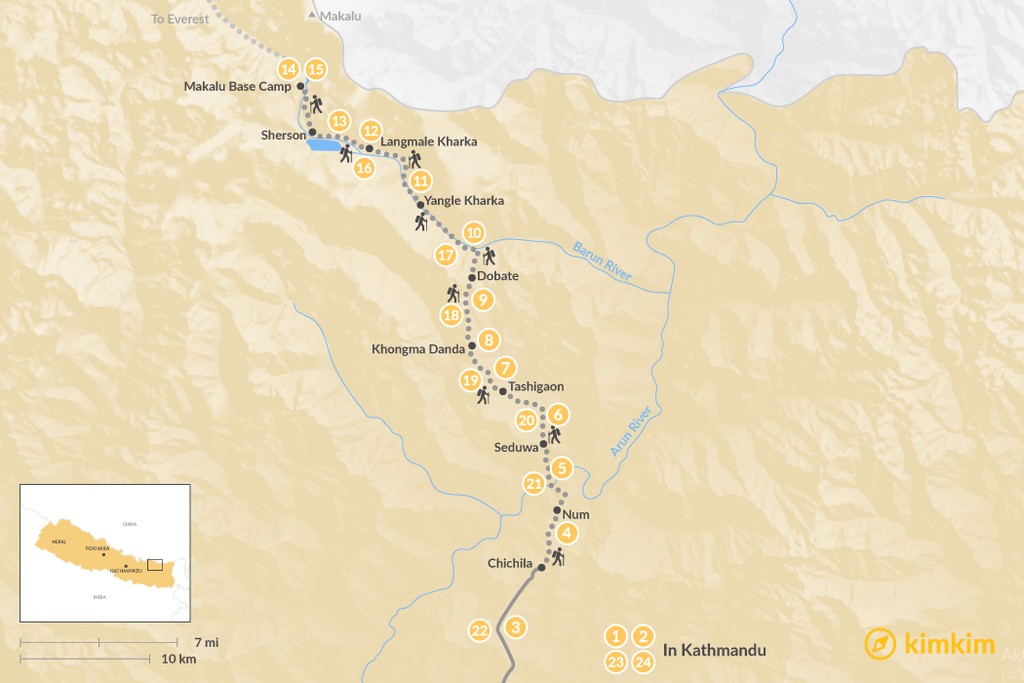 Makalu 8463m Base Camp  (New Route) route map